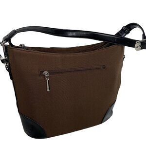 Joy Mangano Brown Bucket Purse Bag Shoulder Purse Triple Compartment u